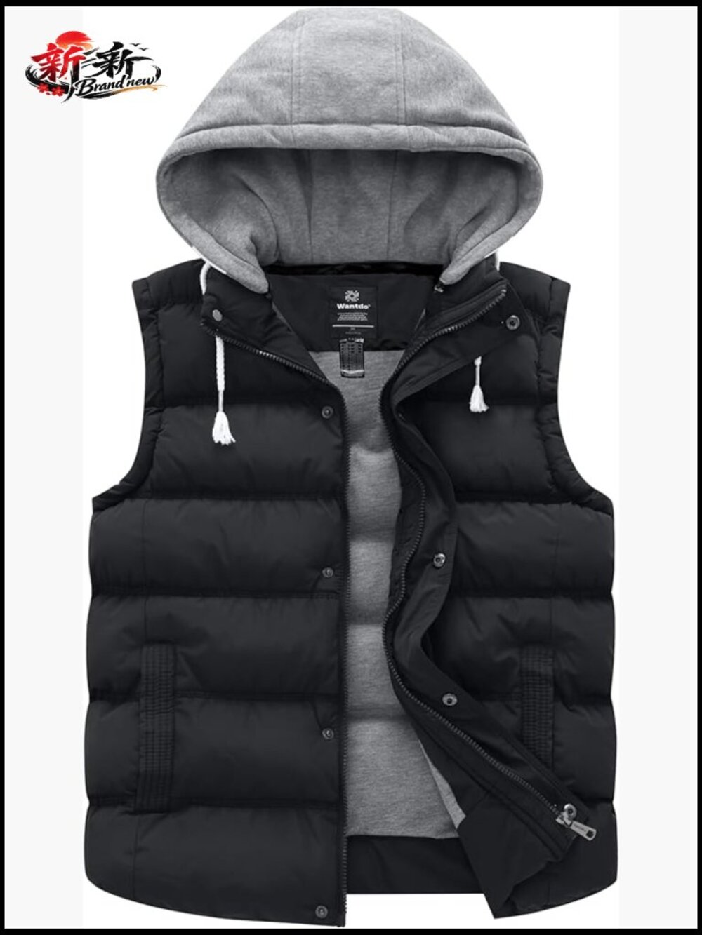 Plus Size Puffer Vest Quilted Winter Vest With Removable Hood Sleeveless Jacket